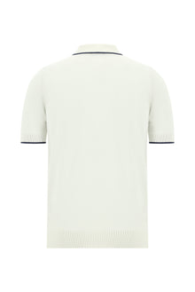 Kırık Beyaz Slim Fit Dar Kesim Fermuarlı Desenli Nakışlı Pamuklu Polo Yaka T-shirt