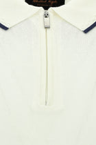 Kırık Beyaz Slim Fit Dar Kesim Fermuarlı Desenli Nakışlı Pamuklu Polo Yaka T-shirt