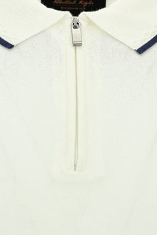 Kırık Beyaz Slim Fit Dar Kesim Fermuarlı Desenli Nakışlı Pamuklu Polo Yaka T-shirt