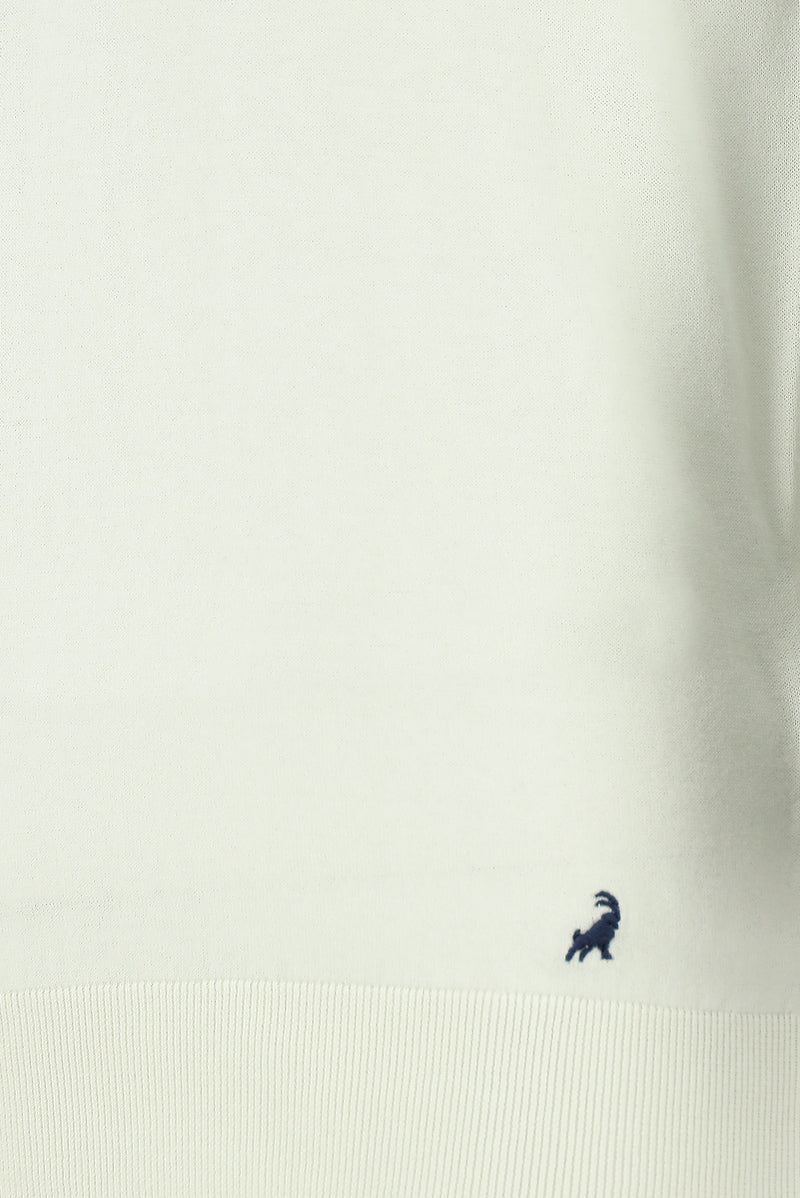 Kırık Beyaz Slim Fit Dar Kesim Fermuarlı Desenli Nakışlı Pamuklu Polo Yaka T-shirt