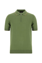 Yağ Yeşili-Olive Slim Fit Dar Kesim Fermuarlı Desenli Nakışlı Pamuklu Polo Yaka T-shirt