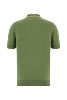 Yağ Yeşili-Olive Slim Fit Dar Kesim Fermuarlı Desenli Nakışlı Pamuklu Polo Yaka T-shirt