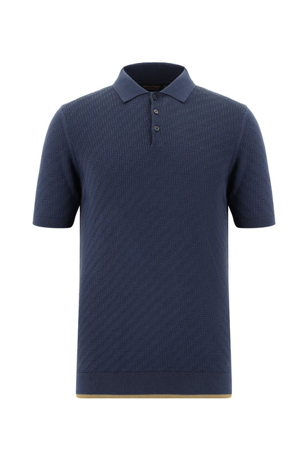 Siyah Lacivert Slim Fit Dar Kesim Desenli Nakışlı Pamuklu Polo Yaka T-shirt