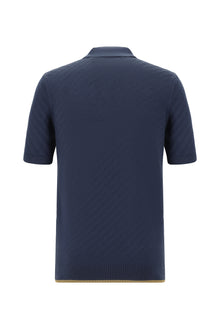 Siyah Lacivert Slim Fit Dar Kesim Desenli Nakışlı Pamuklu Polo Yaka T-shirt