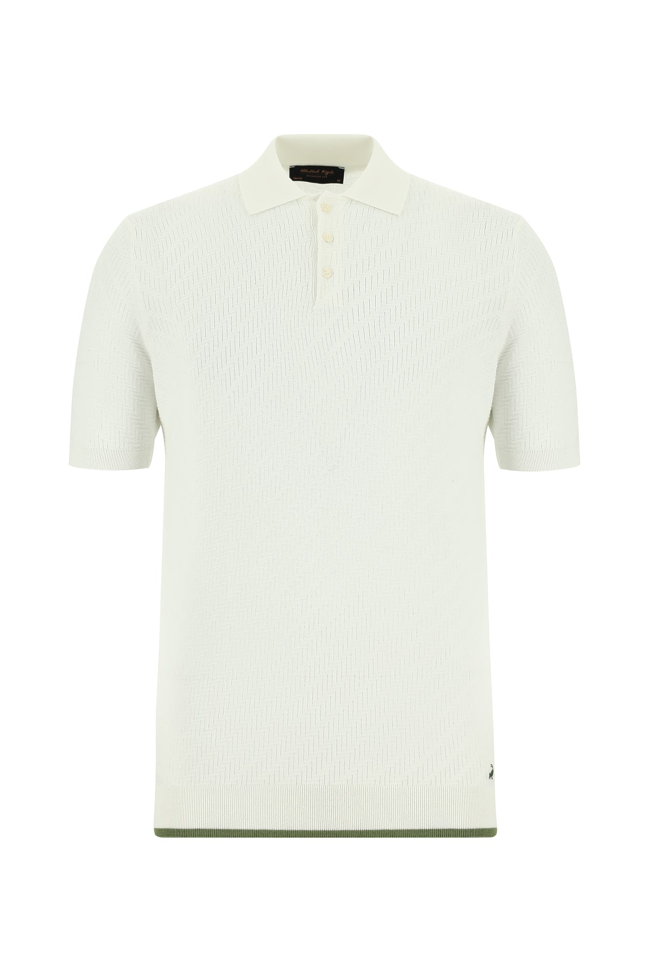 Kırık Beyaz Slim Fit Dar Kesim Desenli Nakışlı Pamuklu Polo Yaka T-shirt