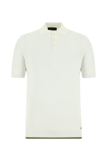 Kırık Beyaz Slim Fit Dar Kesim Desenli Nakışlı Pamuklu Polo Yaka T-shirt