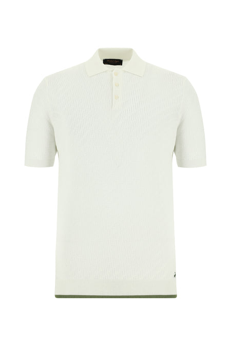 Kırık Beyaz Slim Fit Dar Kesim Desenli Nakışlı Pamuklu Polo Yaka T-shirt