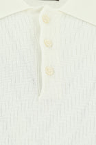 Kırık Beyaz Slim Fit Dar Kesim Desenli Nakışlı Pamuklu Polo Yaka T-shirt