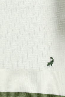 Kırık Beyaz Slim Fit Dar Kesim Desenli Nakışlı Pamuklu Polo Yaka T-shirt