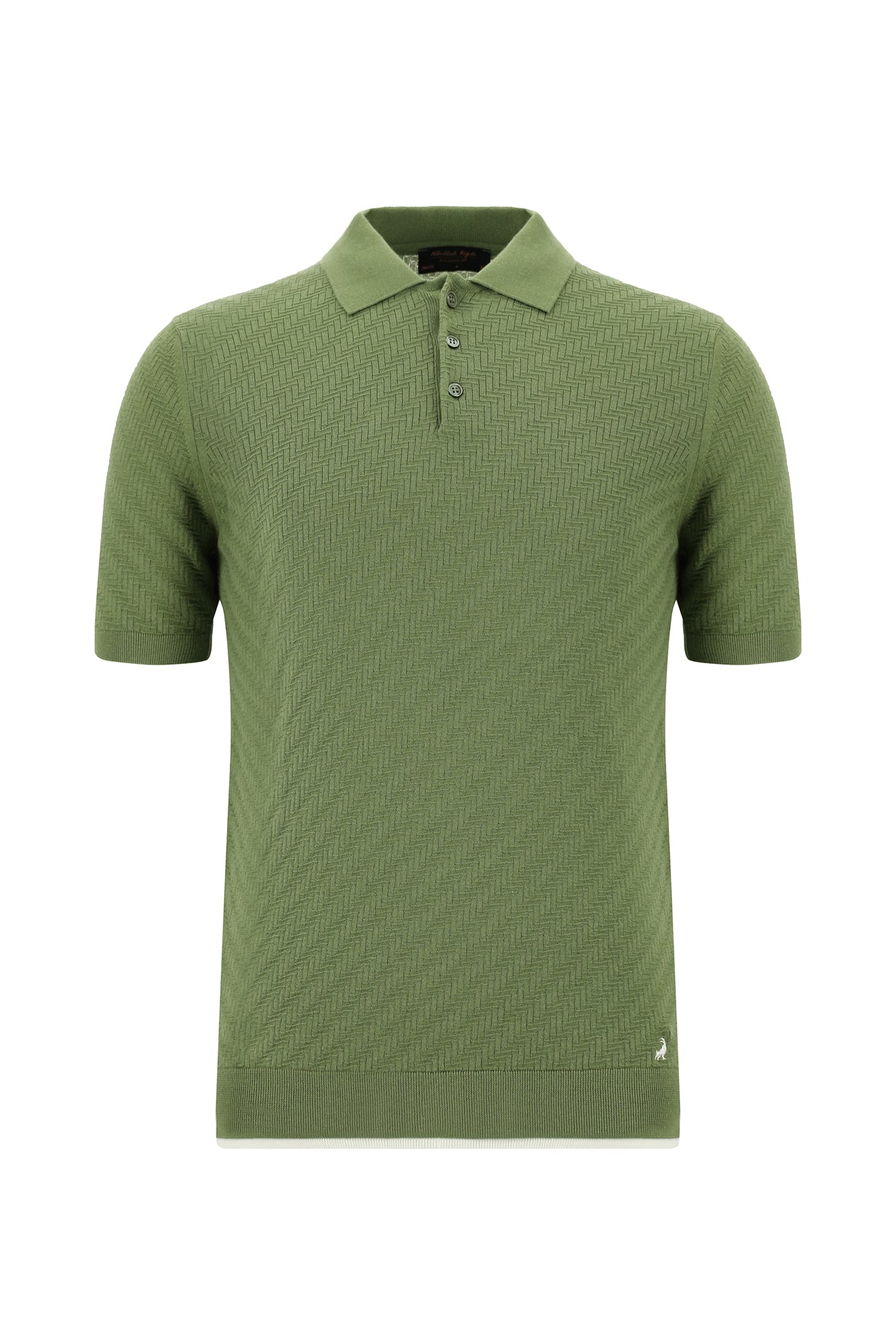 Yağ Yeşili-Olive Slim Fit Dar Kesim Desenli Nakışlı Pamuklu Polo Yaka T-shirt
