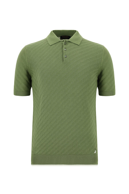 Yağ Yeşili-Olive Slim Fit Dar Kesim Desenli Nakışlı Pamuklu Polo Yaka T-shirt