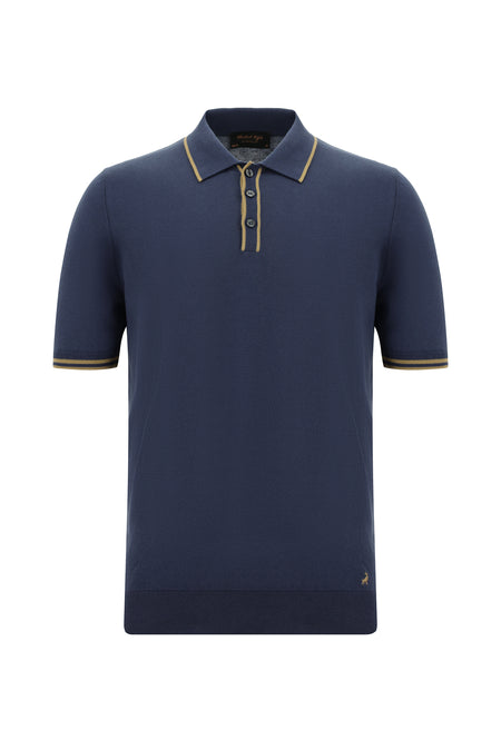 Siyah Lacivert Slim Fit Dar Kesim Desenli Nakışlı Pamuklu Polo Yaka T-shirt