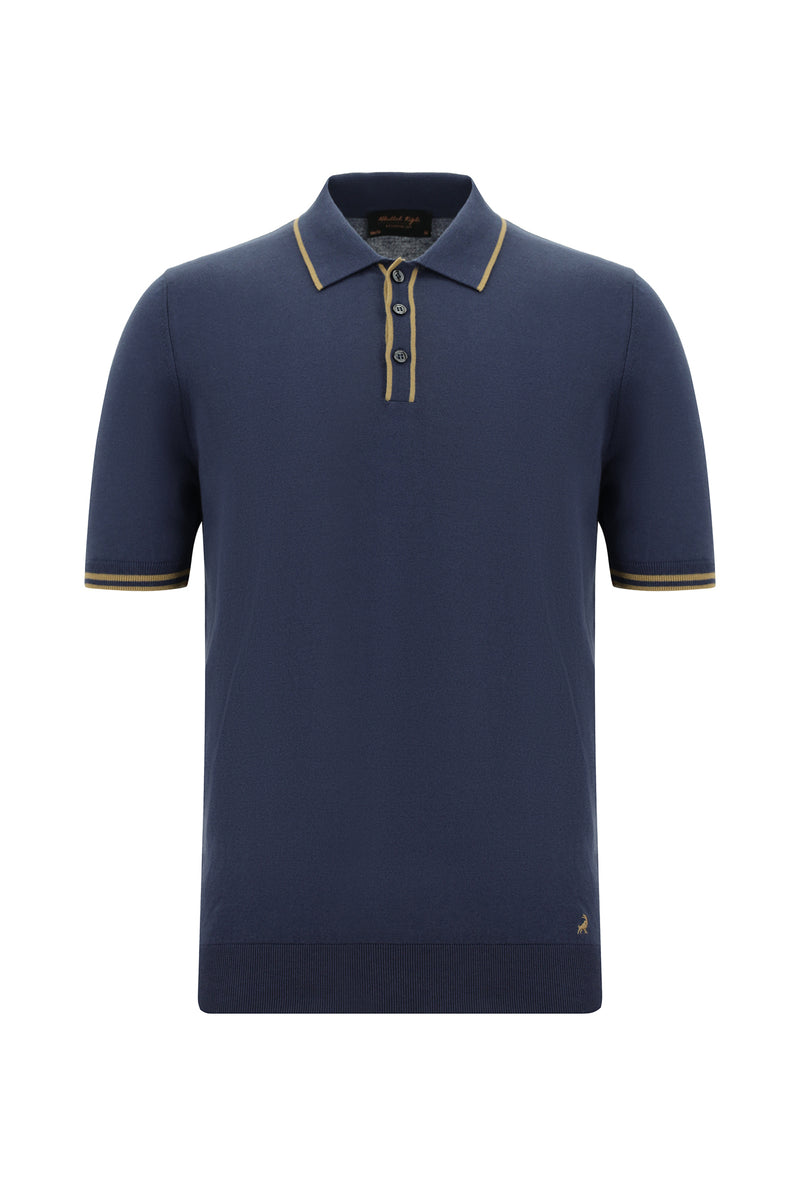 Siyah Lacivert Slim Fit Dar Kesim Desenli Nak??l? Pamuklu Polo Yaka T-shirt-Abdullah Ki??l?