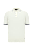 Kırık Beyaz Slim Fit Dar Kesim Desenli Nakışlı Pamuklu Polo Yaka T-shirt