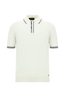 Kırık Beyaz Slim Fit Dar Kesim Desenli Nakışlı Pamuklu Polo Yaka T-shirt