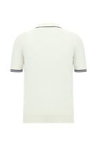 Kırık Beyaz Slim Fit Dar Kesim Desenli Nakışlı Pamuklu Polo Yaka T-shirt