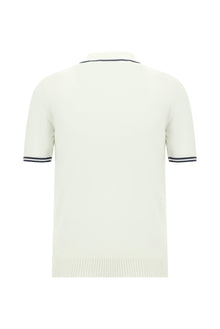 Kırık Beyaz Slim Fit Dar Kesim Desenli Nakışlı Pamuklu Polo Yaka T-shirt