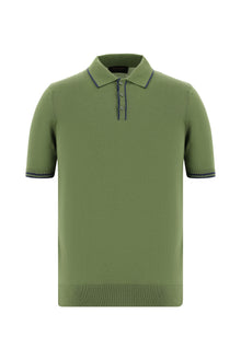 Yağ Yeşili-Olive Slim Fit Dar Kesim Desenli Nakışlı Pamuklu Polo Yaka T-shirt