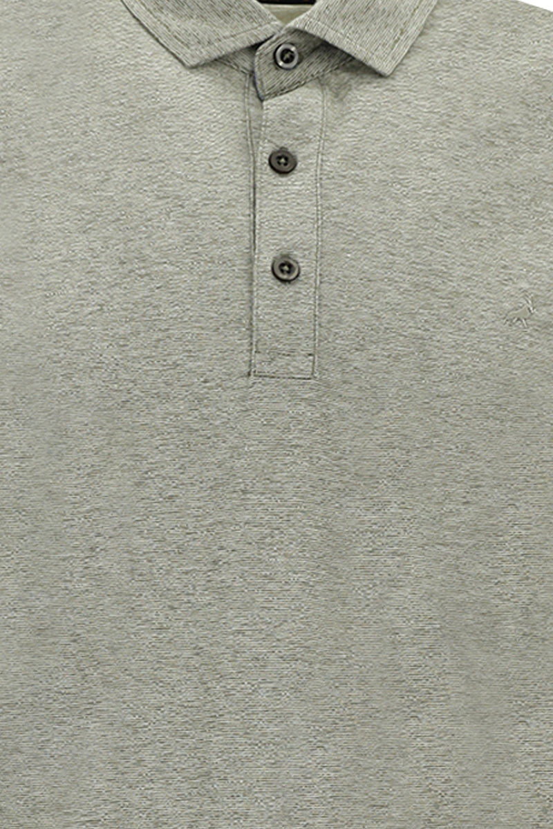 Orta Bej Polo Yaka Düğmeli Merserize Pamuklu Sweatshirt