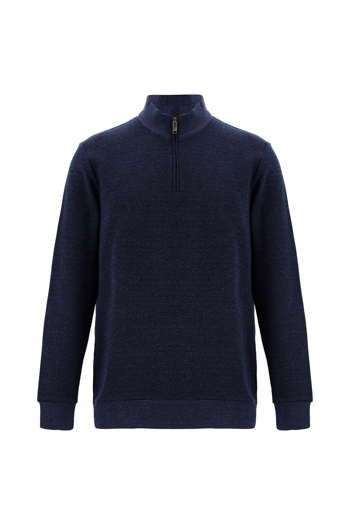 Orta Lacivert Melanj Yarım Balıkçı Yaka Fermuarlı Merserize Pamuklu Sweatshirt