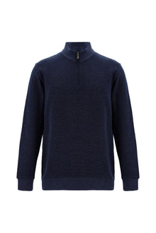 Orta Lacivert Melanj Yarım Balıkçı Yaka Fermuarlı Merserize Pamuklu Sweatshirt