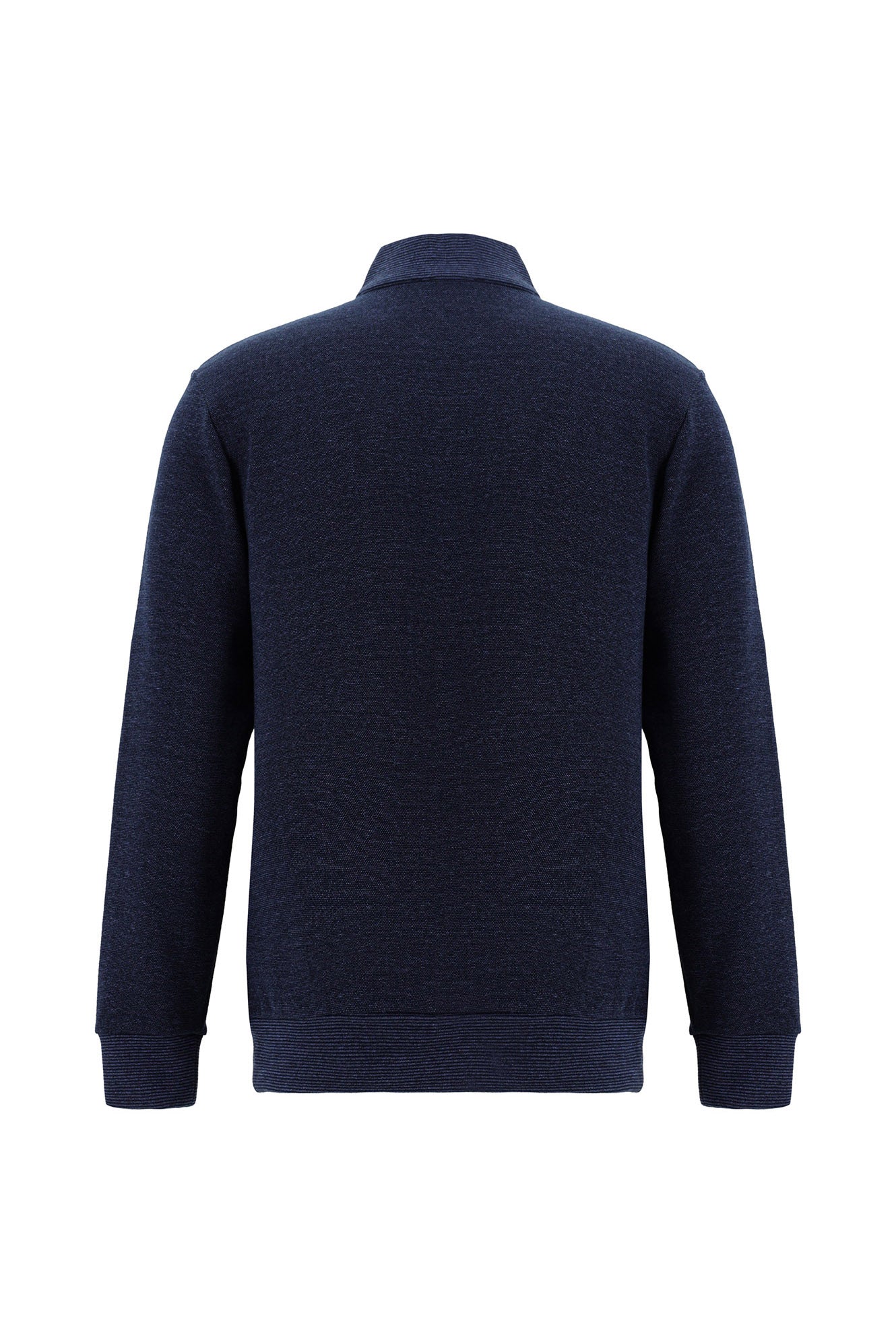 Orta Lacivert Melanj Yarım Balıkçı Yaka Fermuarlı Merserize Pamuklu Sweatshirt