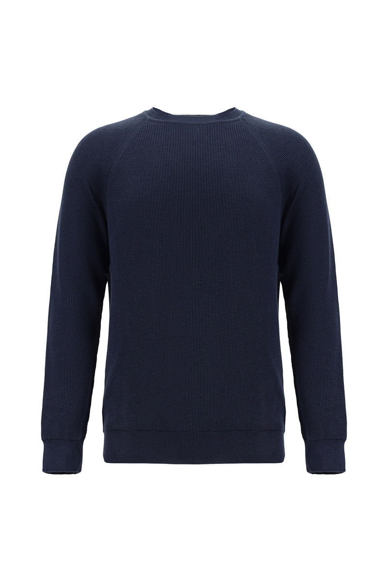 Siyah Lacivert Bisiklet Yaka Regular Fit Pamuklu Triko Kazak