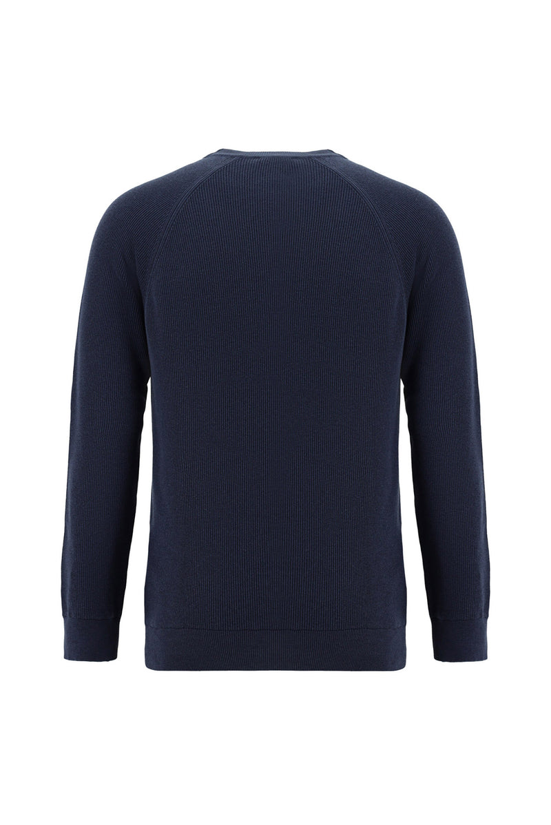 Siyah Lacivert Bisiklet Yaka Regular Fit Pamuklu Triko Kazak