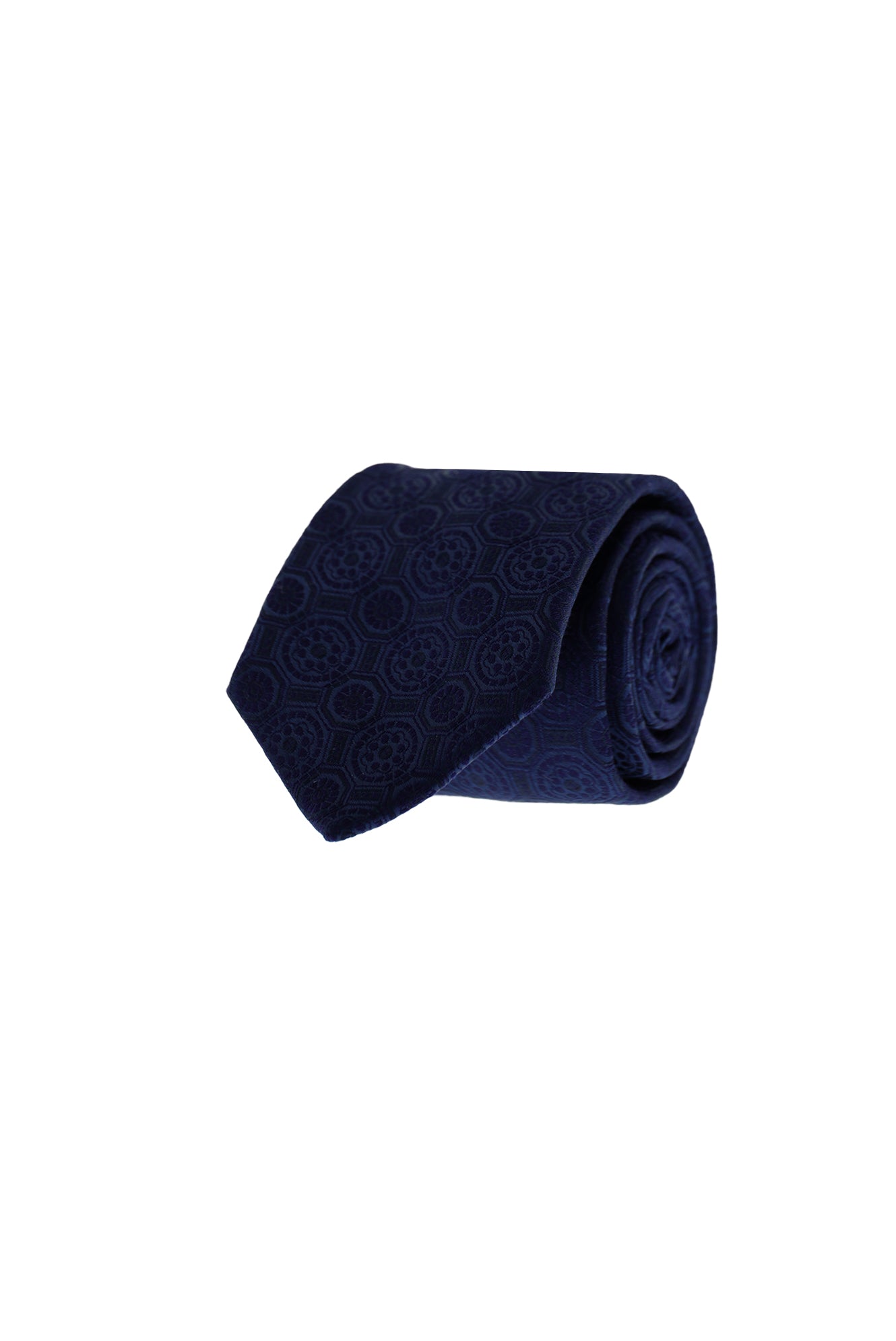 Koyu Lacivert İpek Polyester Desenli Kravat