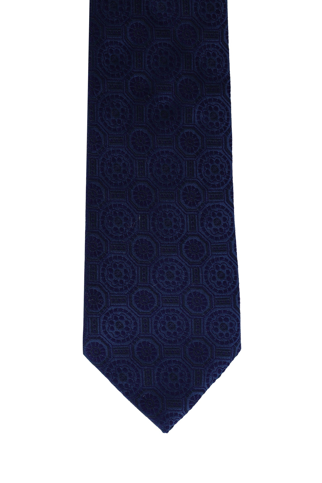 Koyu Lacivert İpek Polyester Desenli Kravat