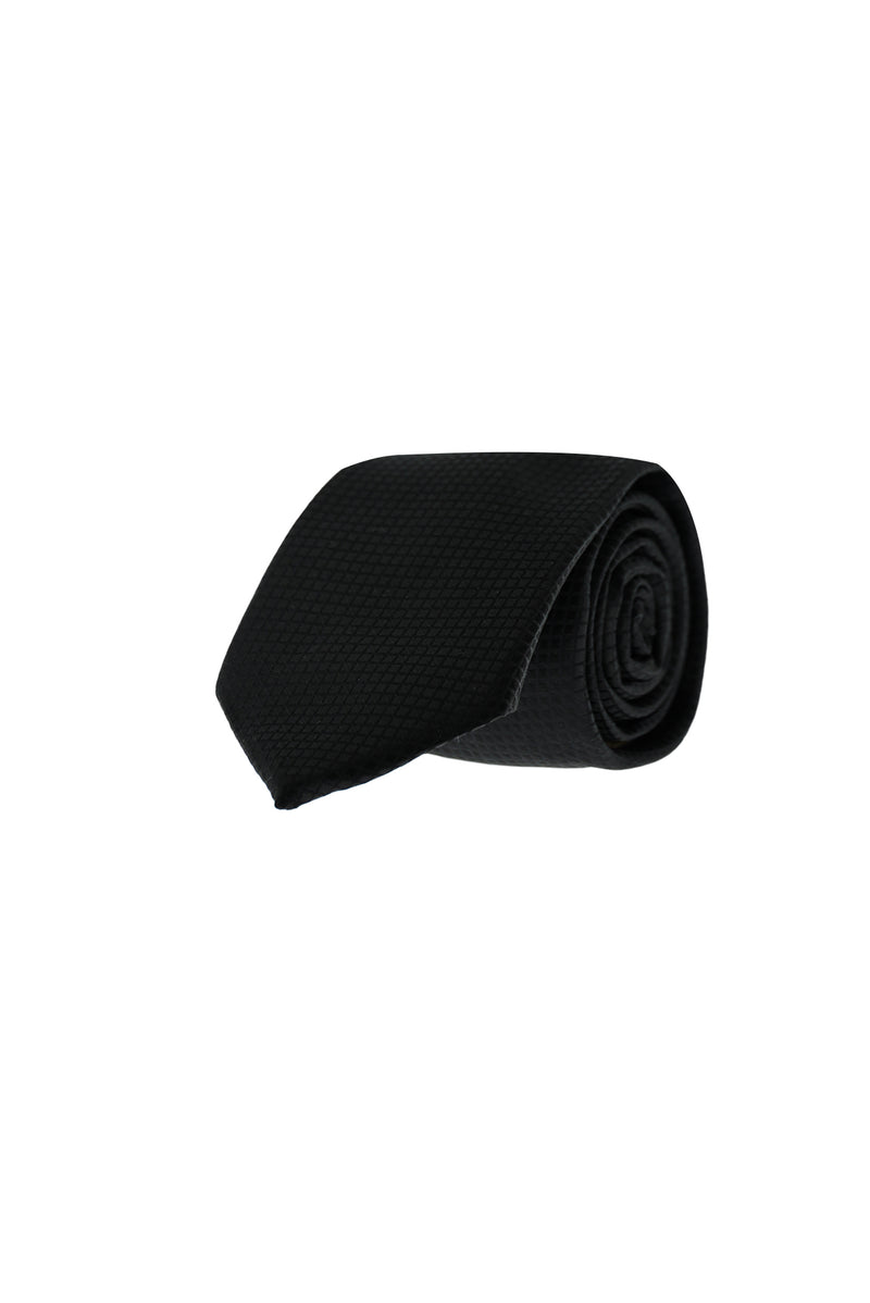 Siyah İpek Polyester Desenli Kravat