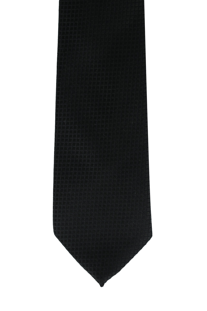 Siyah İpek Polyester Desenli Kravat