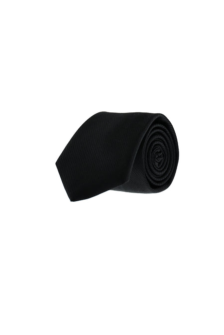 Siyah İpek Polyester Çizgili Kravat