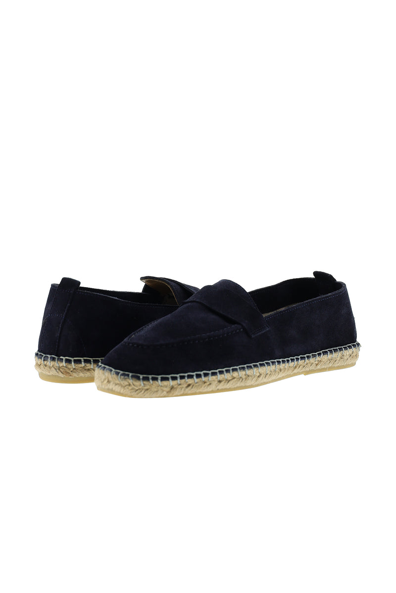 Orta Lacivert Süet Deri Loafer Espadril Ayakkabı