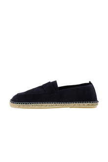 Orta Lacivert Süet Deri Loafer Espadril Ayakkabı