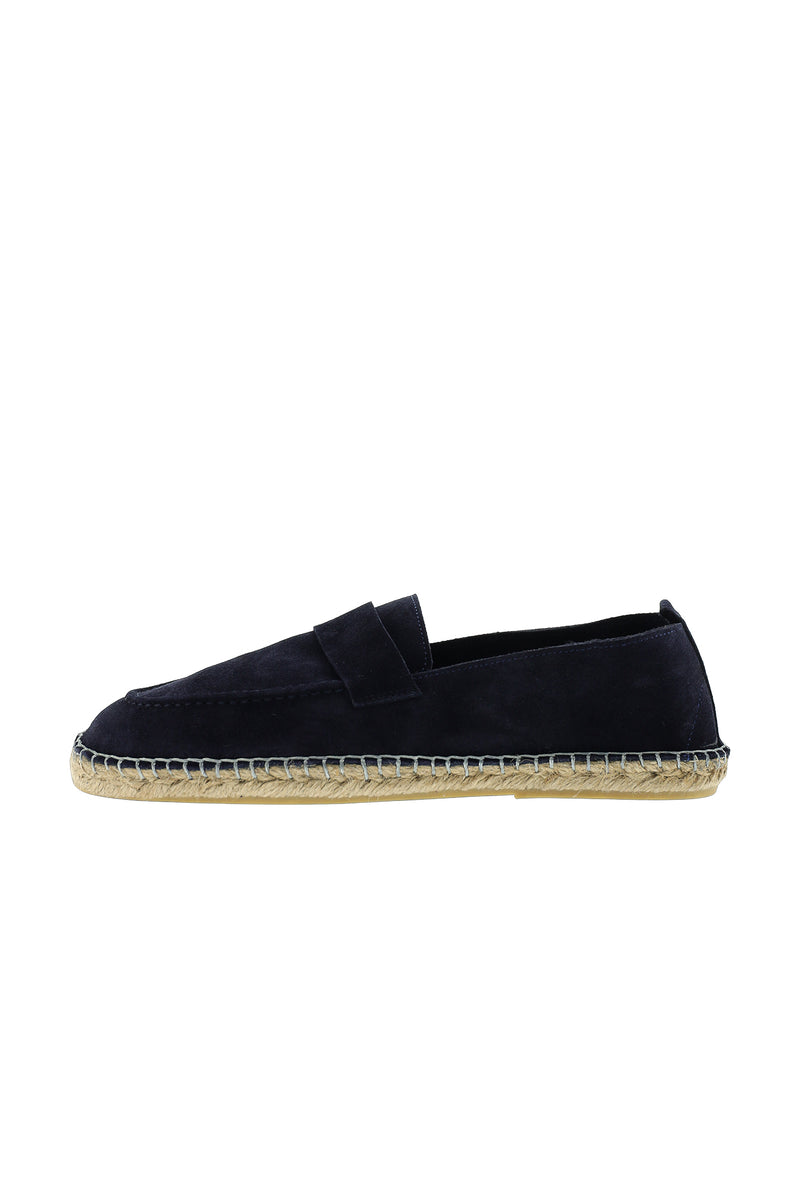 Orta Lacivert Süet Deri Loafer Espadril Ayakkabı
