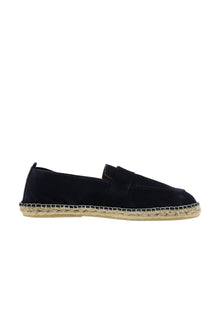 Orta Lacivert Süet Deri Loafer Espadril Ayakkabı
