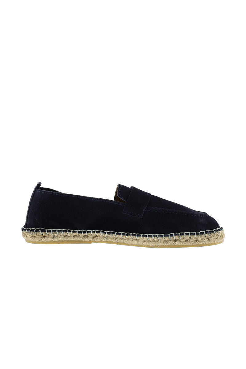 Orta Lacivert Süet Deri Loafer Espadril Ayakkabı