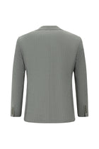 Orta Füme Super Slim Fit Ekstra Dar Kesim Yünlü Çizgili Spor Ceket