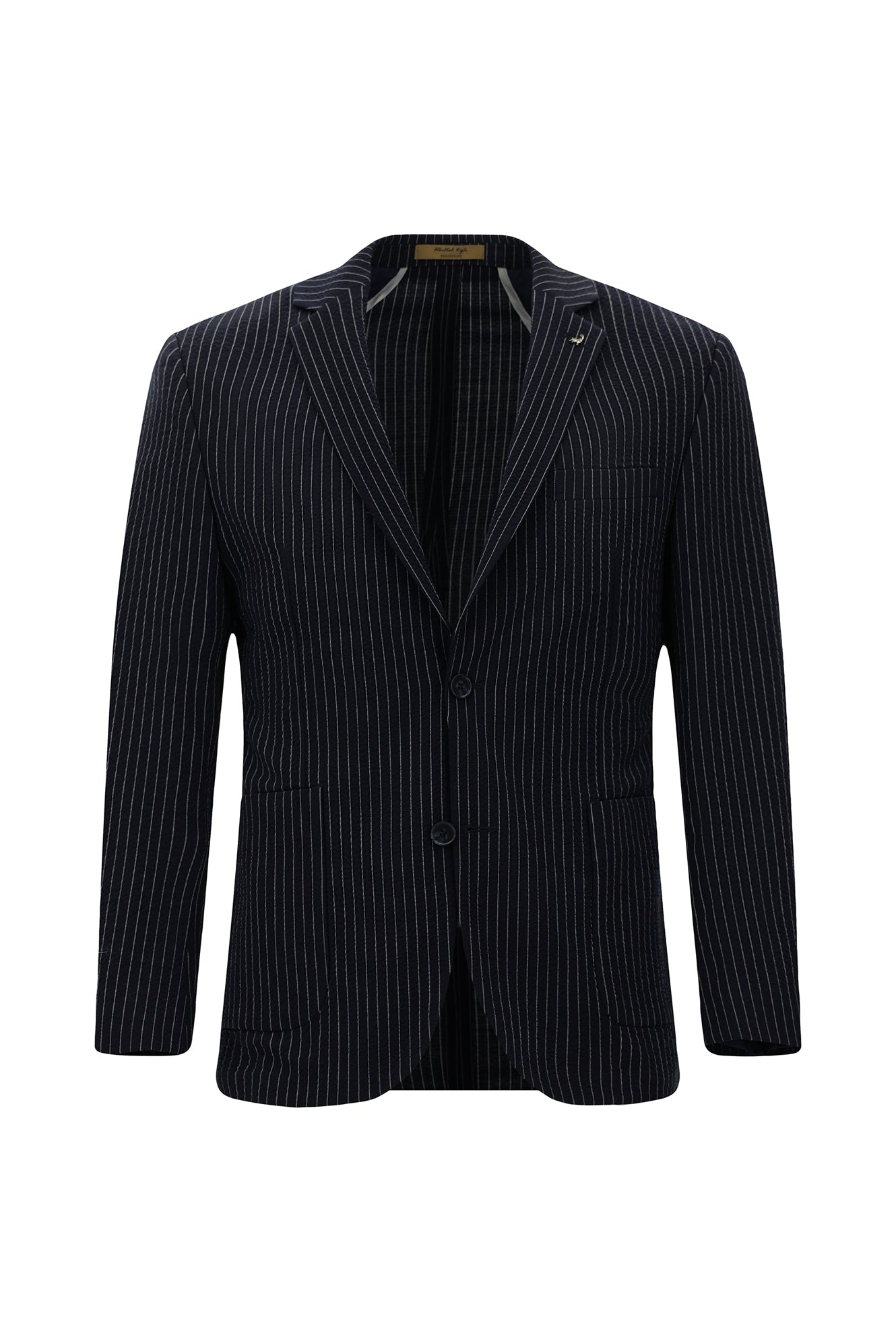 Koyu Lacivert Super Slim Fit Ekstra Dar Kesim Yünlü Çizgili Spor Ceket