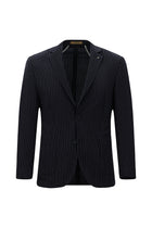 Koyu Lacivert Super Slim Fit Ekstra Dar Kesim Yünlü Çizgili Spor Ceket