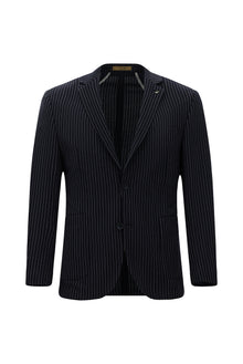Koyu Lacivert Super Slim Fit Ekstra Dar Kesim Yünlü Çizgili Spor Ceket
