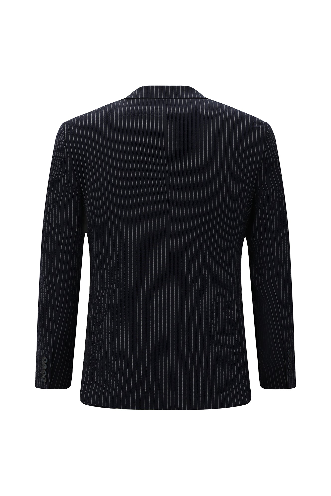 Koyu Lacivert Super Slim Fit Ekstra Dar Kesim Yünlü Çizgili Spor Ceket