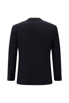 Koyu Lacivert Super Slim Fit Ekstra Dar Kesim Yünlü Çizgili Spor Ceket