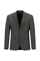 Siyah Slim Fit Dar Kesim Klasik Çizgili Keten Karışımlı Ceket
