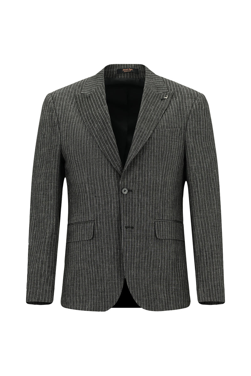 Siyah 6 Drop Regular Fit Standart Kesim Klasik Çizgili Keten Kar???ml? Ceket-Abdullah Ki??l?