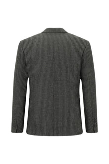Siyah 6 Drop Regular Fit Standart Kesim Klasik Çizgili Keten Kar???ml? Ceket-Abdullah Ki??l?