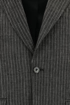 Siyah Slim Fit Dar Kesim Klasik Çizgili Keten Karışımlı Ceket