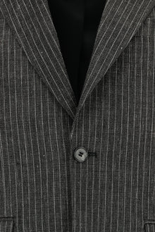 Siyah Slim Fit Dar Kesim Klasik Çizgili Keten Karışımlı Ceket