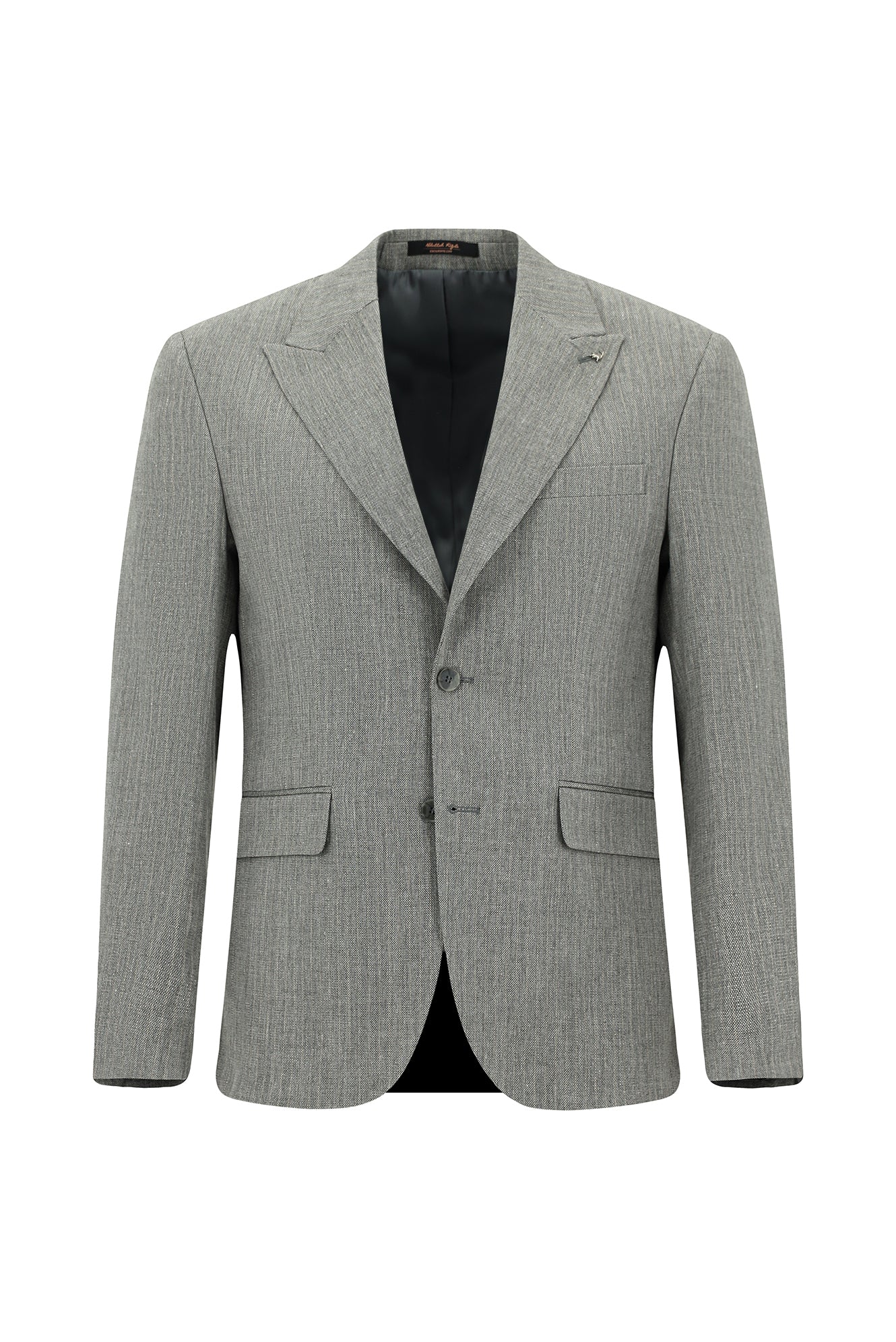 Orta Füme Slim Fit Dar Kesim Klasik Çizgili Keten Karışımlı Ceket